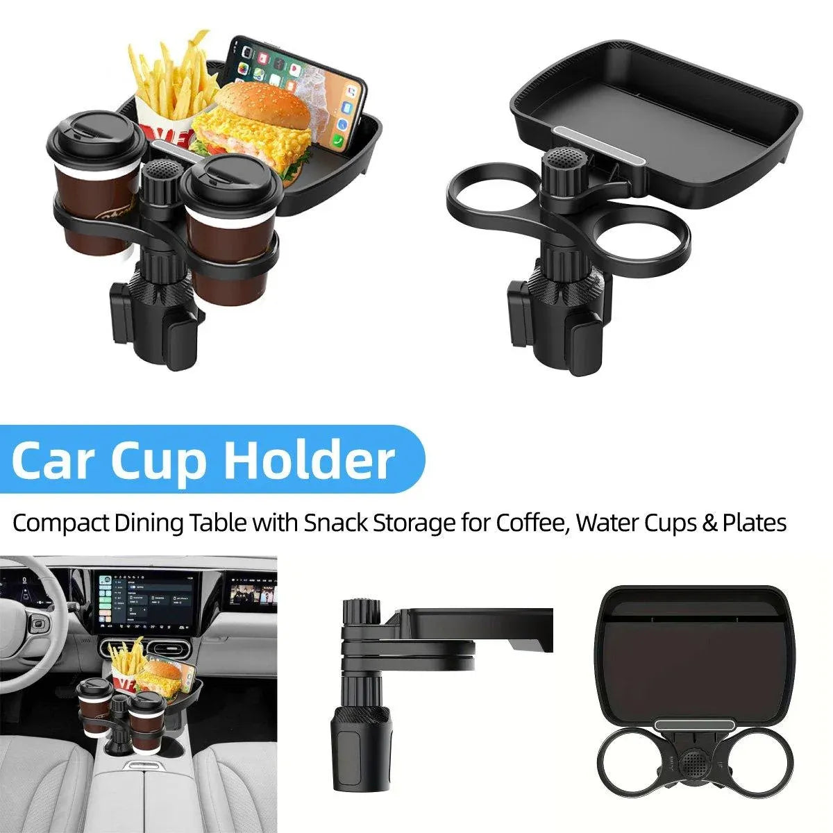 Car Tray Table for Drinks Mug Holder Space Saver Small Dining Table Travel Use